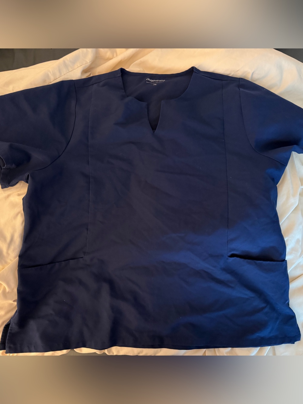 Mandala Navy V-Notch Scrub Top - Women's